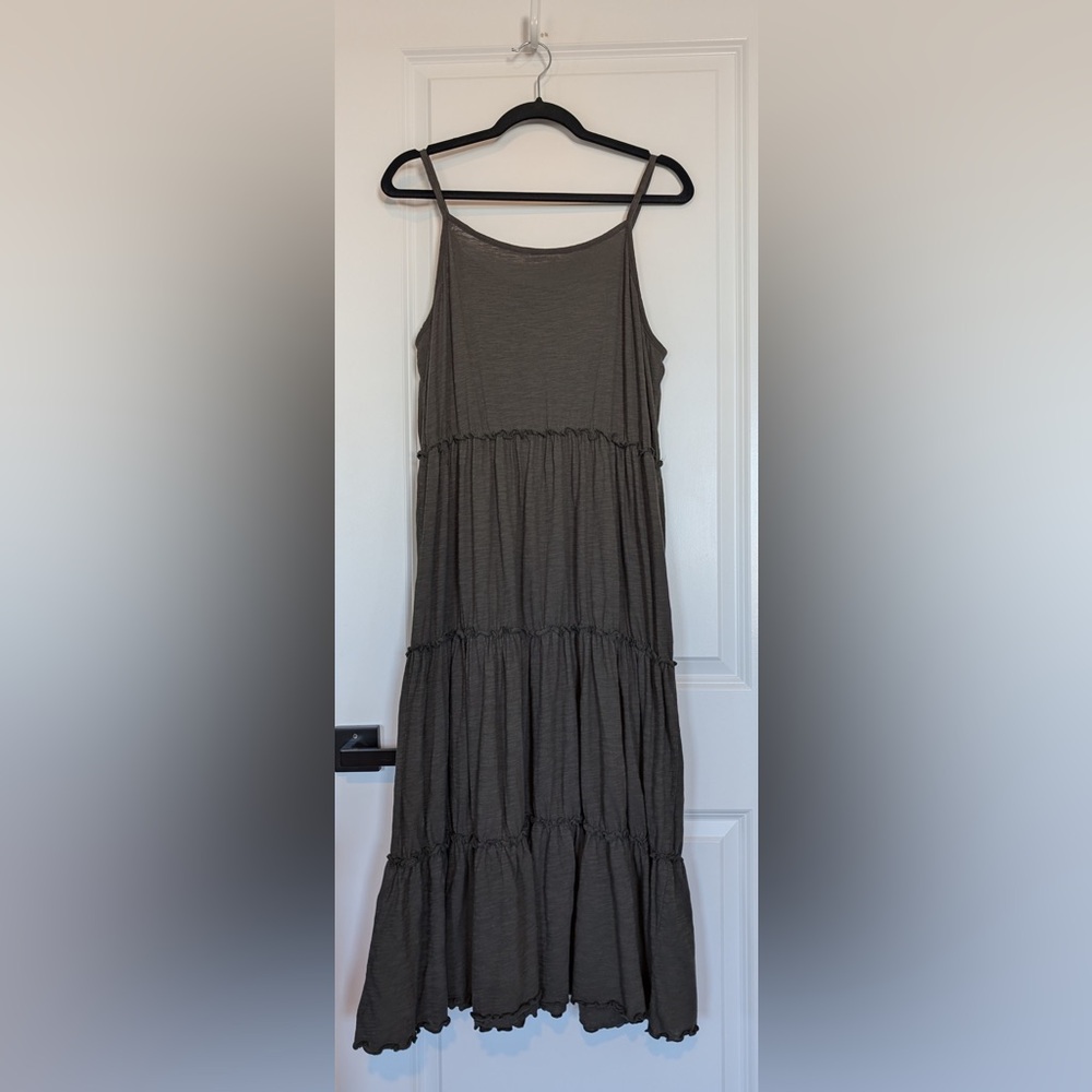 Natural Life Women’s Tiered Olive Green Cotton Sleeveless Dress Size Large